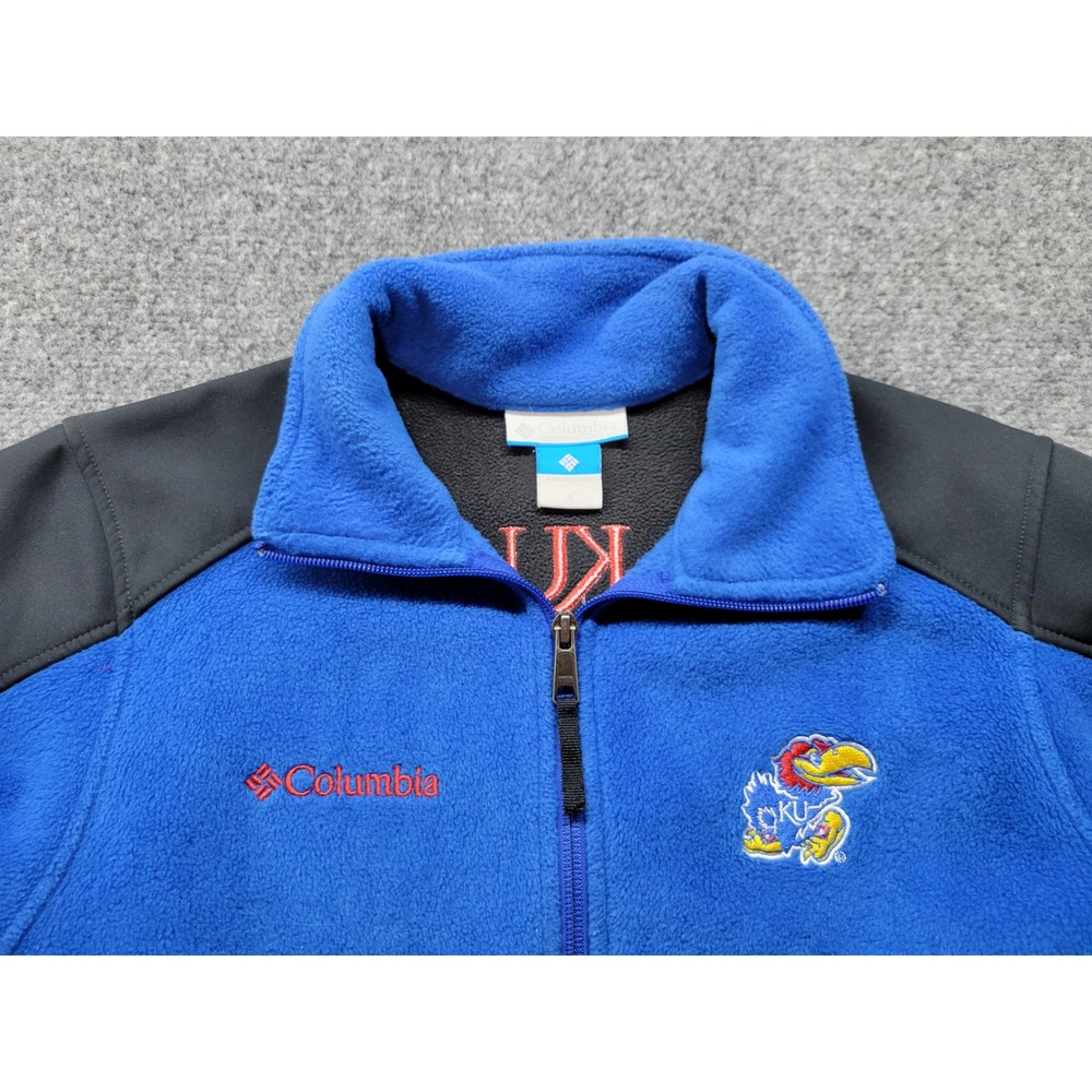Columbia Kansas Jayhawks KU Full Zip Fleece Jacket Blue Black Mens Small XM6155